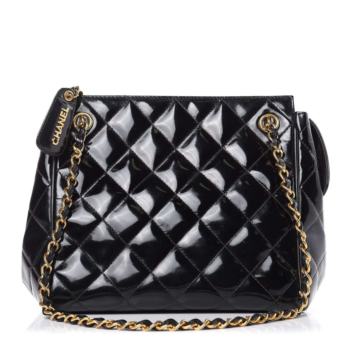 Patent Quilted CC Shoulder Bag Black