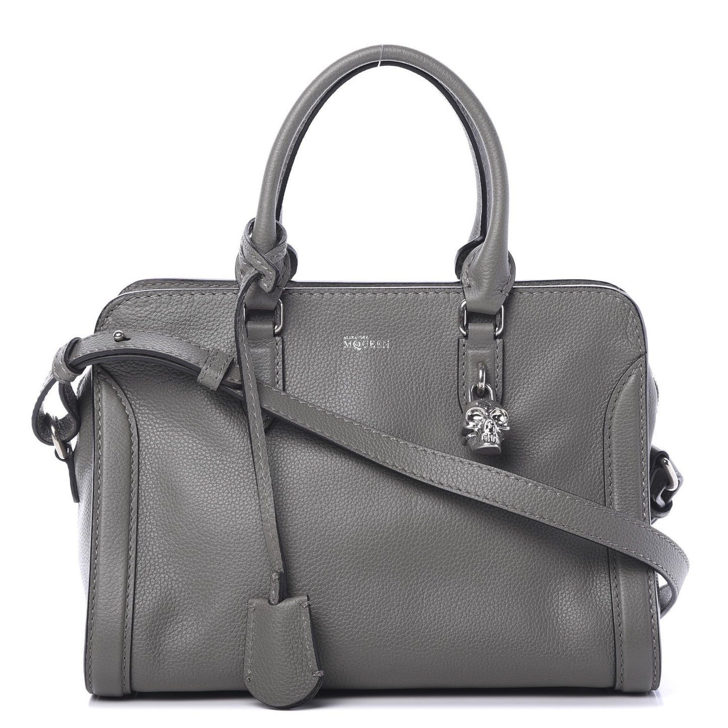 Pebbled Calfskin Small Skull Padlock Zip Around Tote Dark Grey