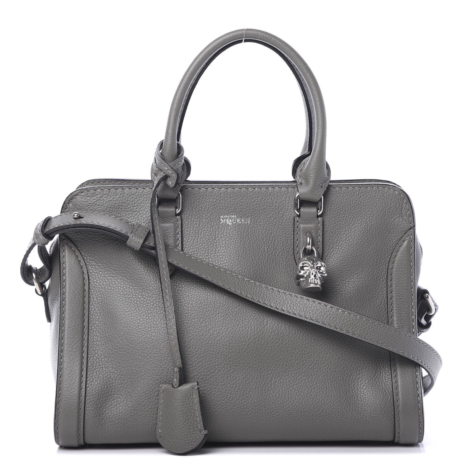 Alexander McQueen Pebbled Calfskin Small Skull Padlock Zip Around Tote Dark Grey 1 of 10