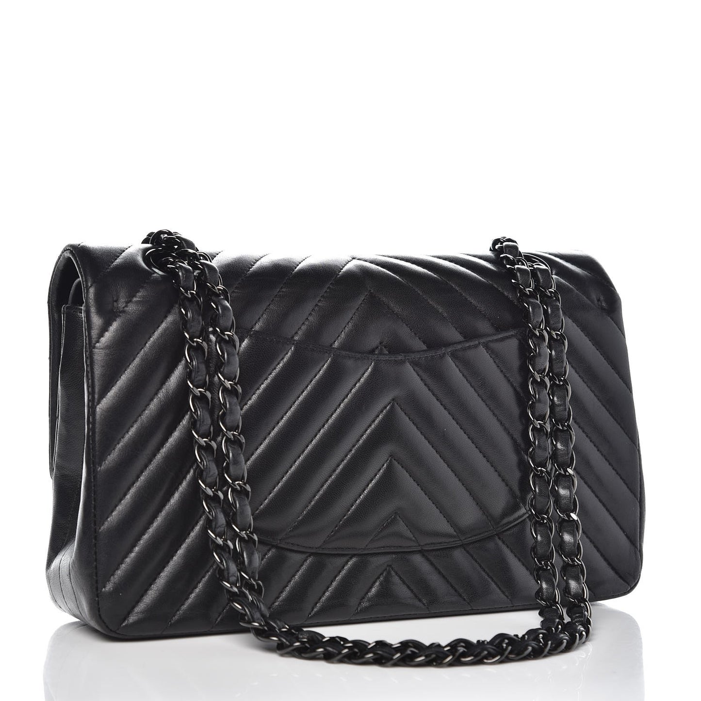 Lambskin Chevron Quilted Medium Double Flap So Black