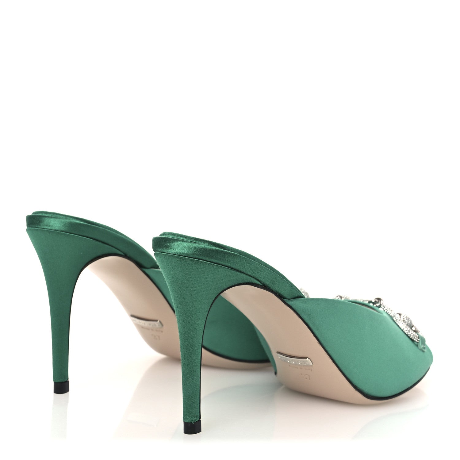 Gucci Raso Seta Malaga Kid Crystal Horsebit Sandals 37 Jade Caribbean Green 5 of 12