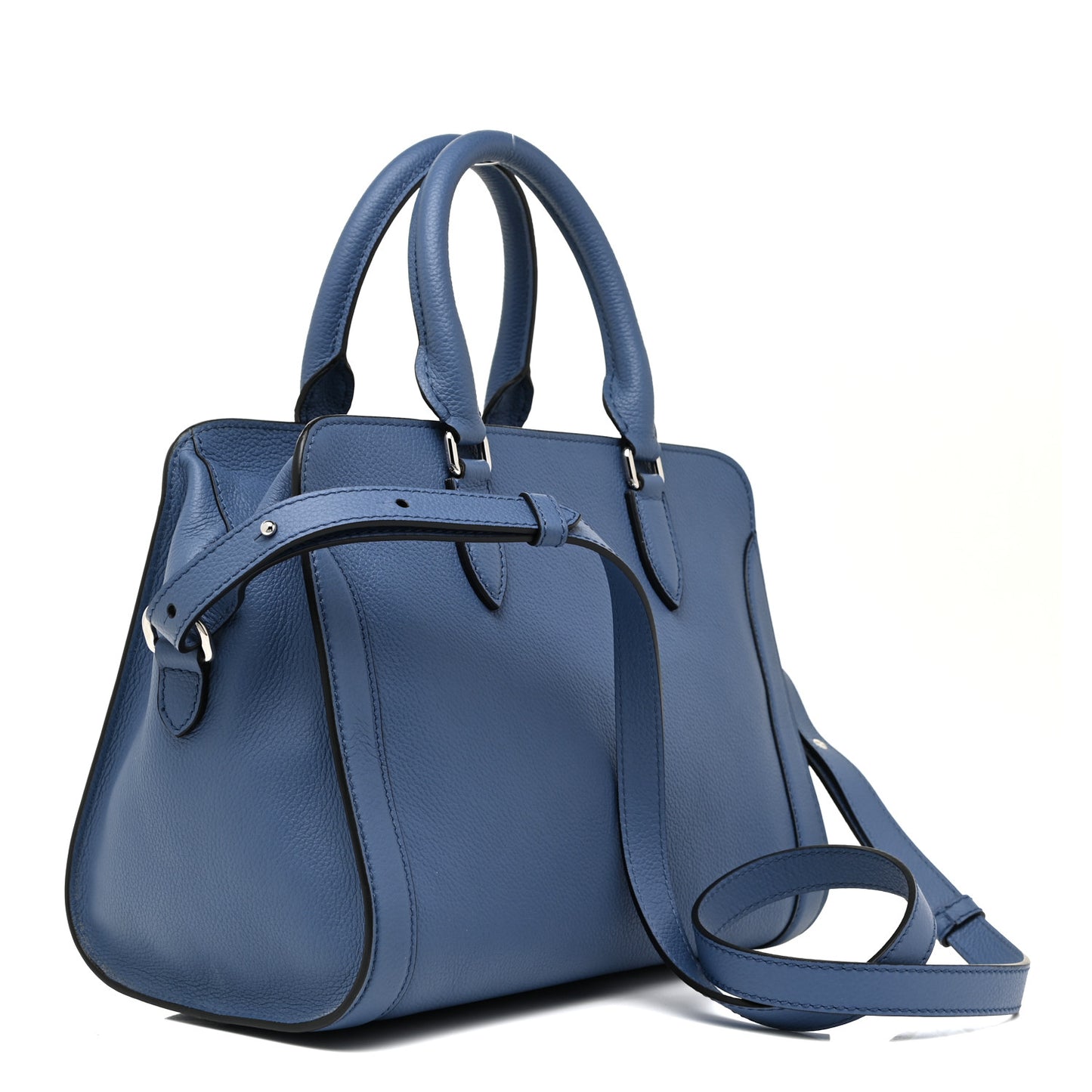 Pebbled Calfskin Small Skull Padlock Zip Around Tote Blue