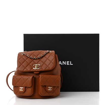 Chanel Calfskin Quilted Medium Duma Pockets Drawstring Backpack Light Brown 11 of 11
