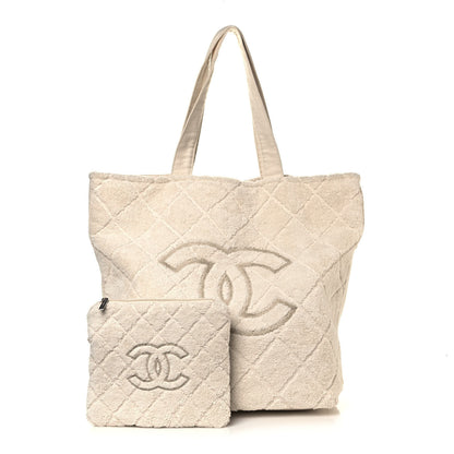 Chanel Terry Cotton CC Beach Tote Towel Set Ivory 1 of 19