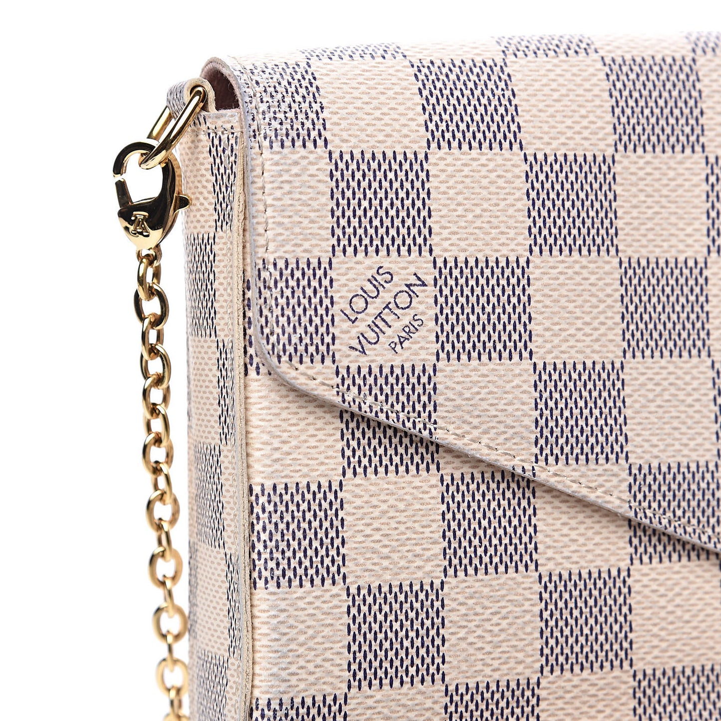 Damier Azur Pochette Felicie Chain Wallet Rose Ballerine