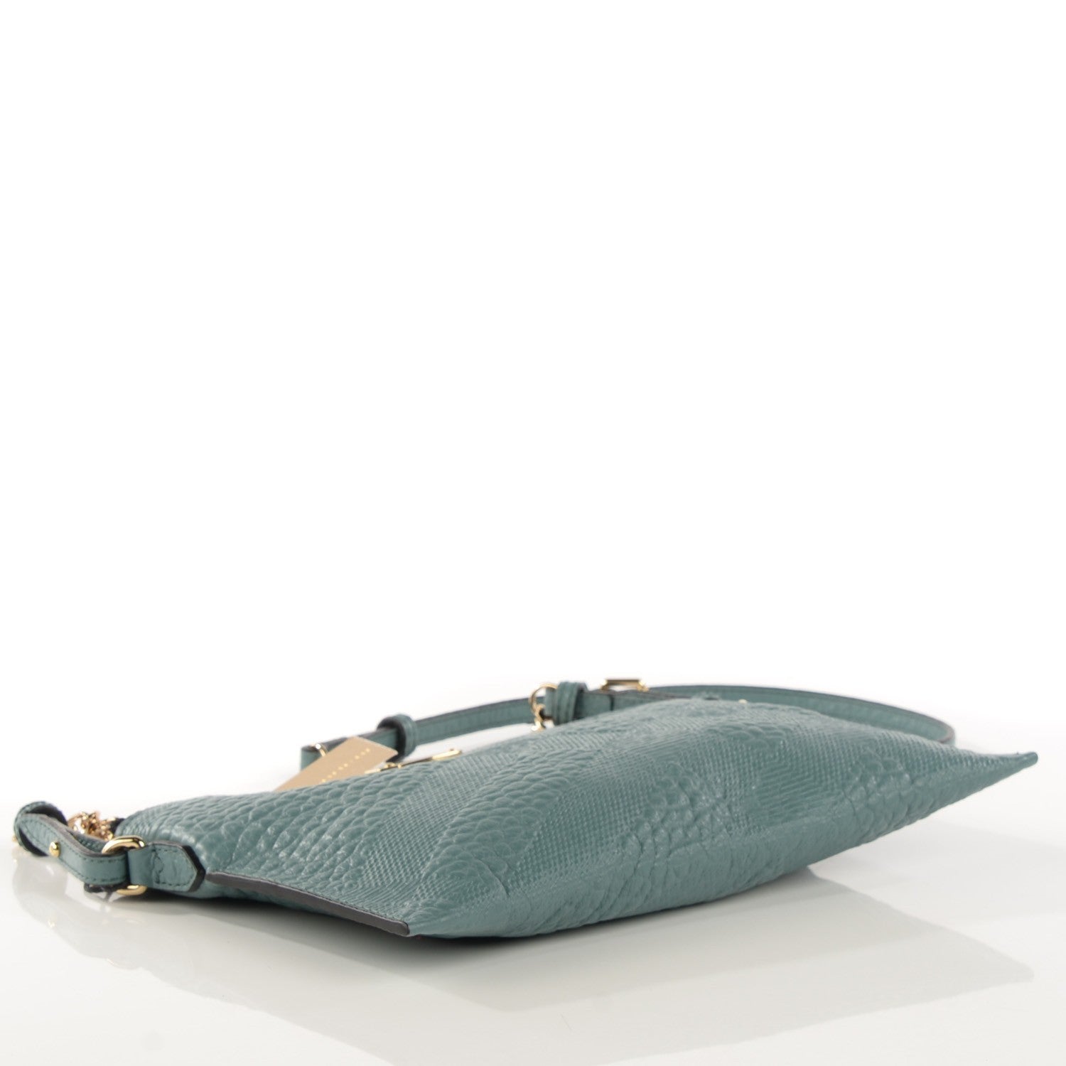 Burberry Signature Grain Calfskin Check Embossed Peyton Crossbody Clutch Bag Celadon Blue 4 of 8