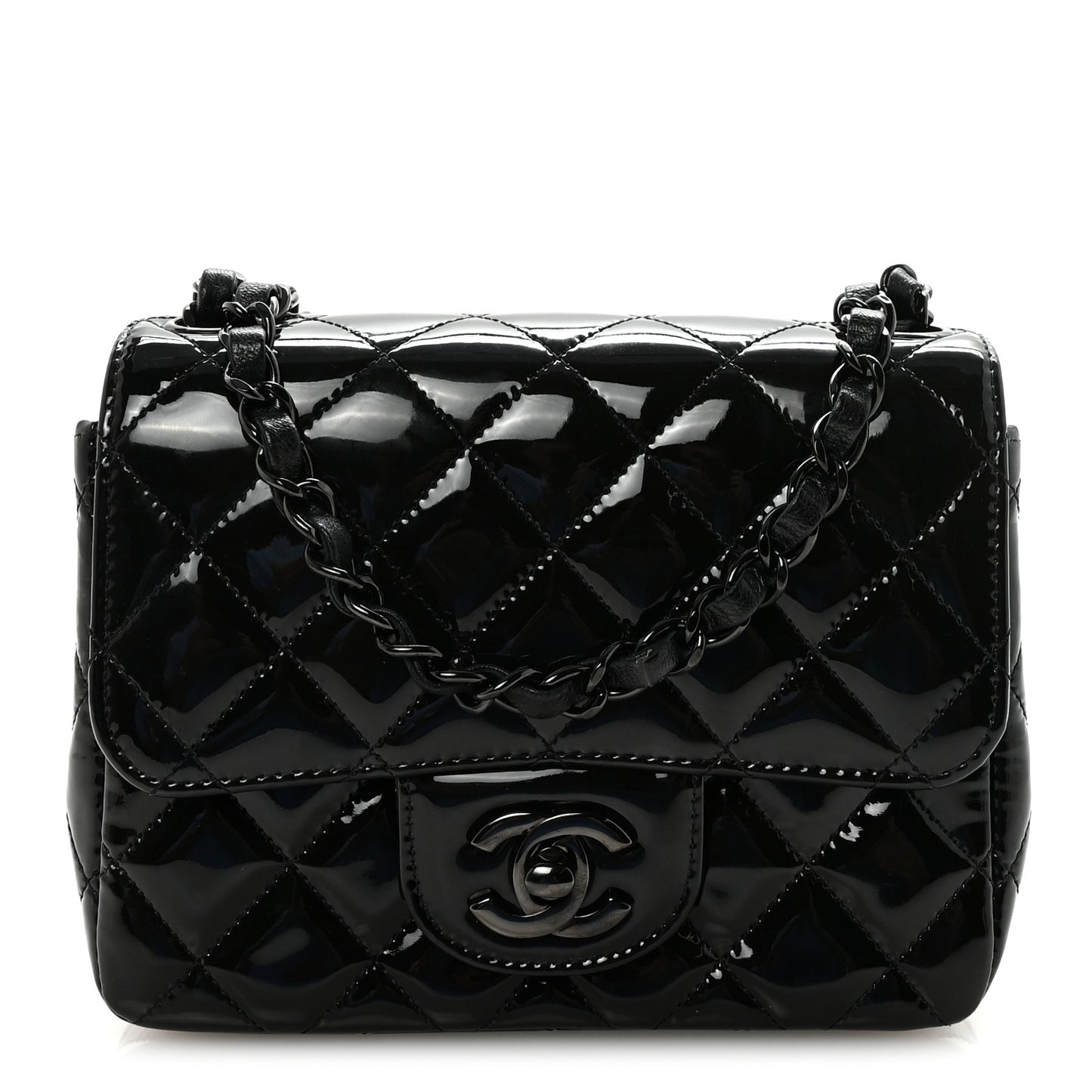 Patent Calfskin Quilted Mini Square Flap So Black