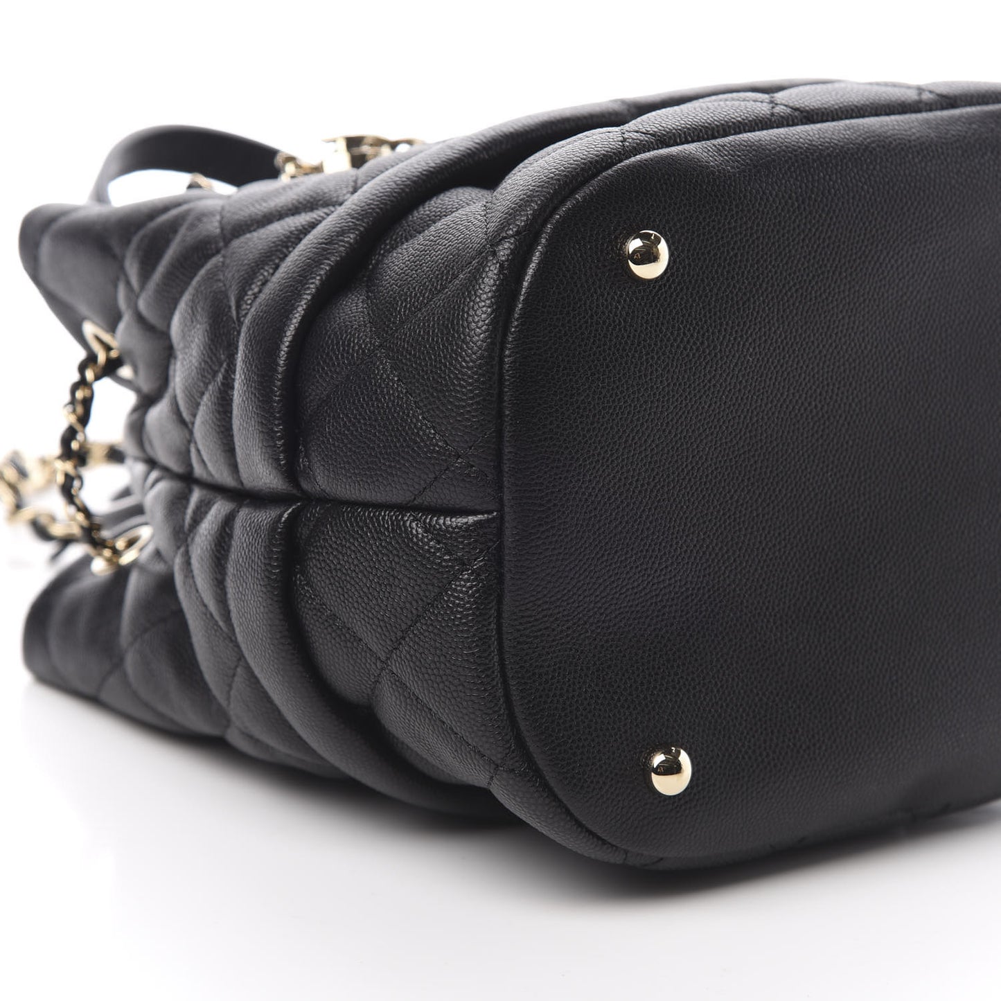 Caviar Quilted Rolled Up Bucket Drawstring Bag Black