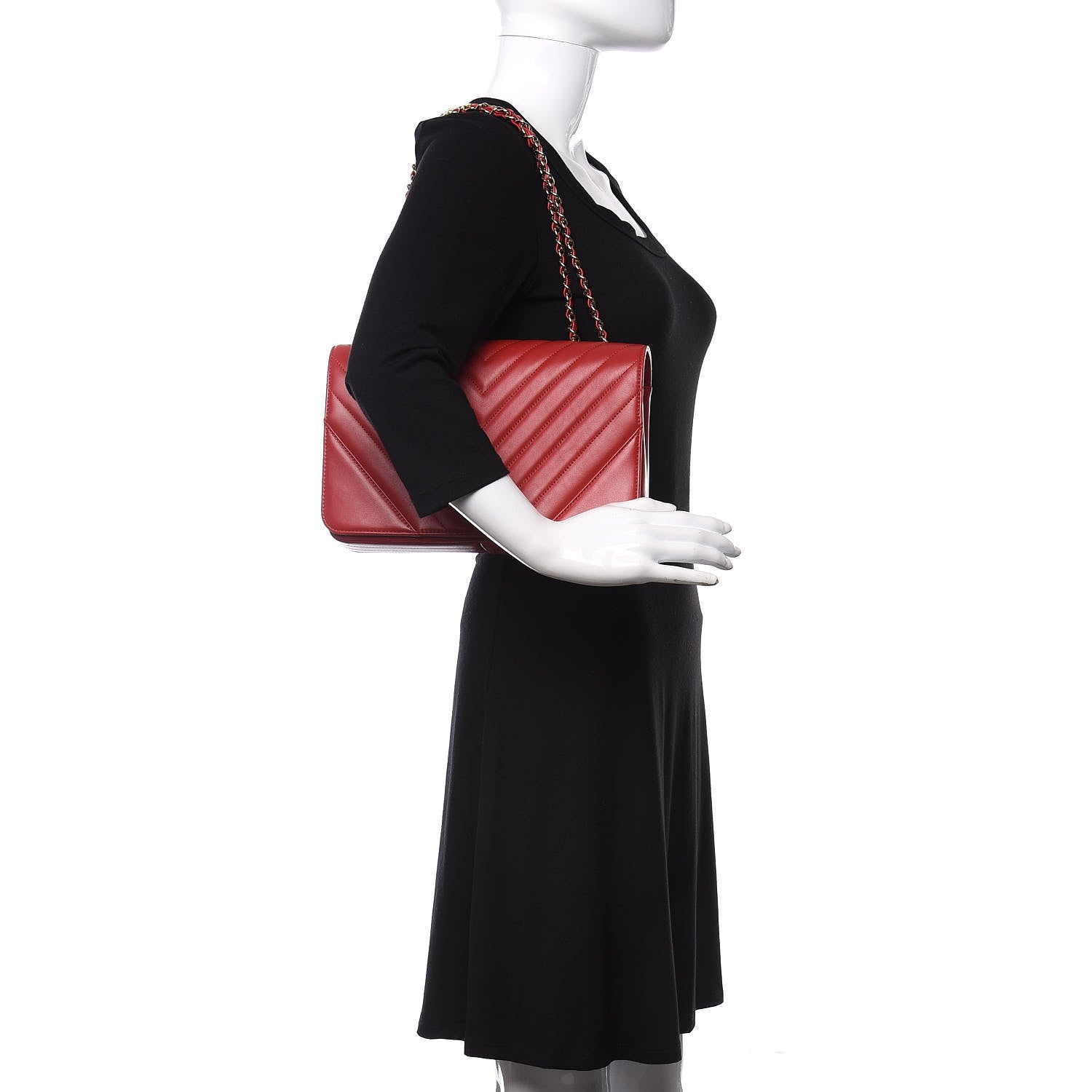 Chanel Calfskin Chevron Quilted Large Statement Flap Red 2 of 11