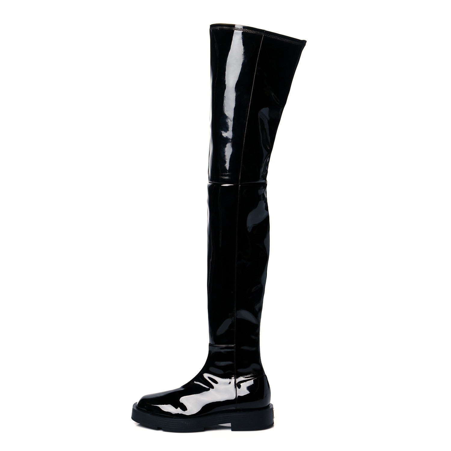 Givenchy Patent Square Flat Over The Knee Boots 7.5 Black 1 of 9