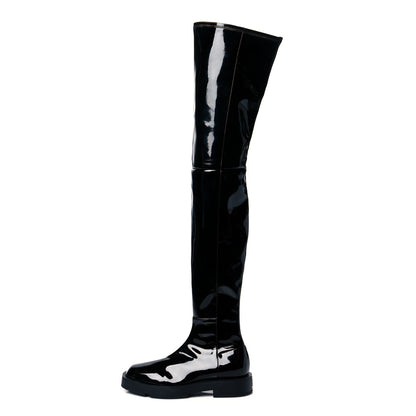 Givenchy Patent Square Flat Over The Knee Boots 7.5 Black 1 of 9