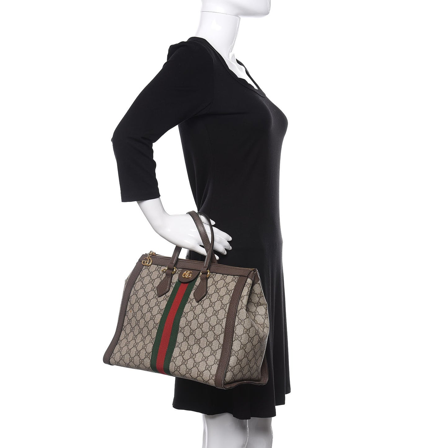 GG Supreme Monogram Web Medium Ophidia Tote Bag Brown