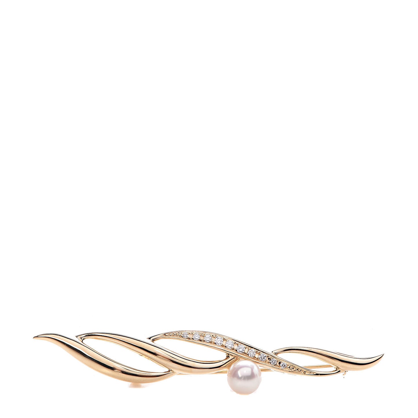 18K Yellow Gold Diamond Akoya Pearl 7mm Brooch