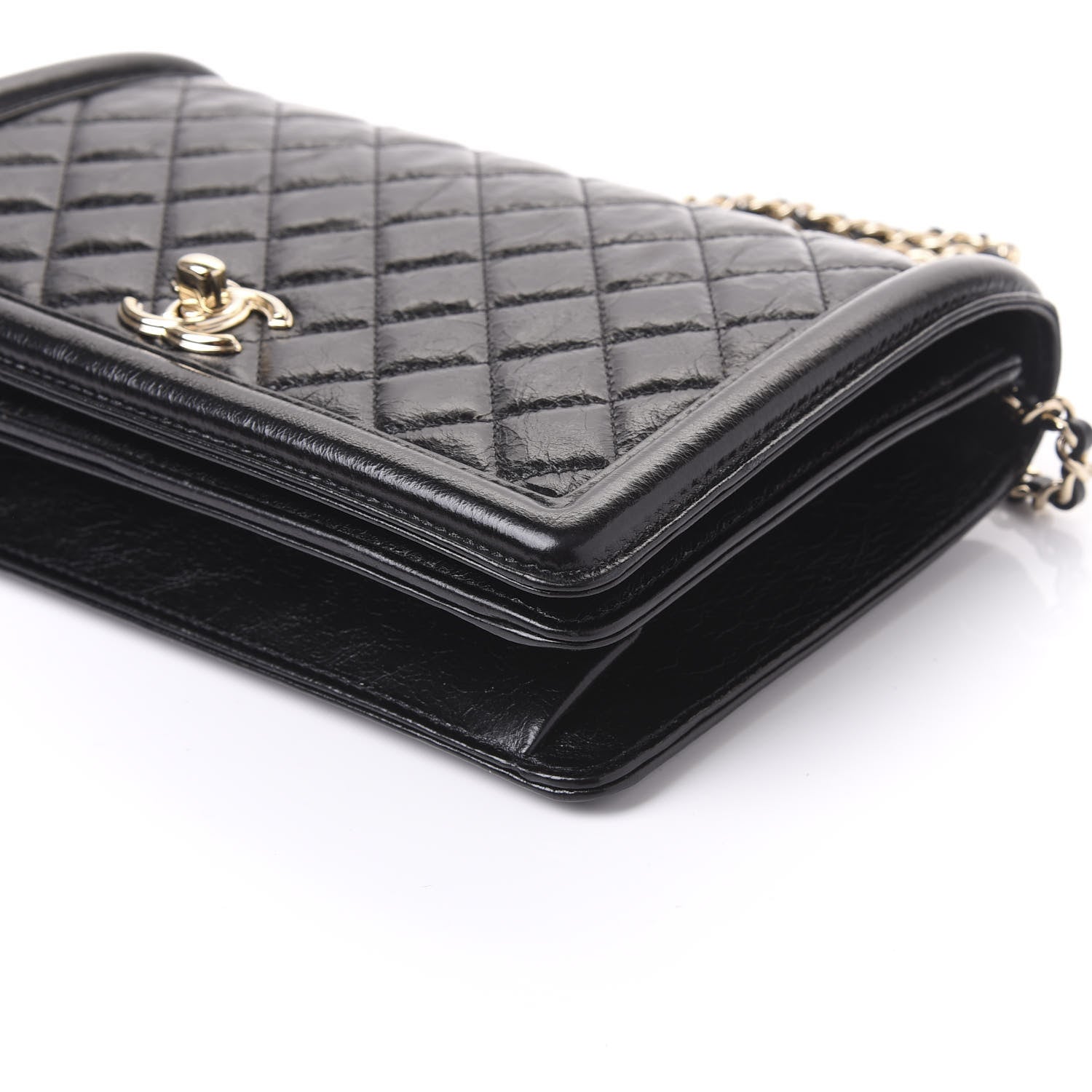 Chanel Glazed Crackled Calfskin Wallet On Chain WOC Black 6 of 11