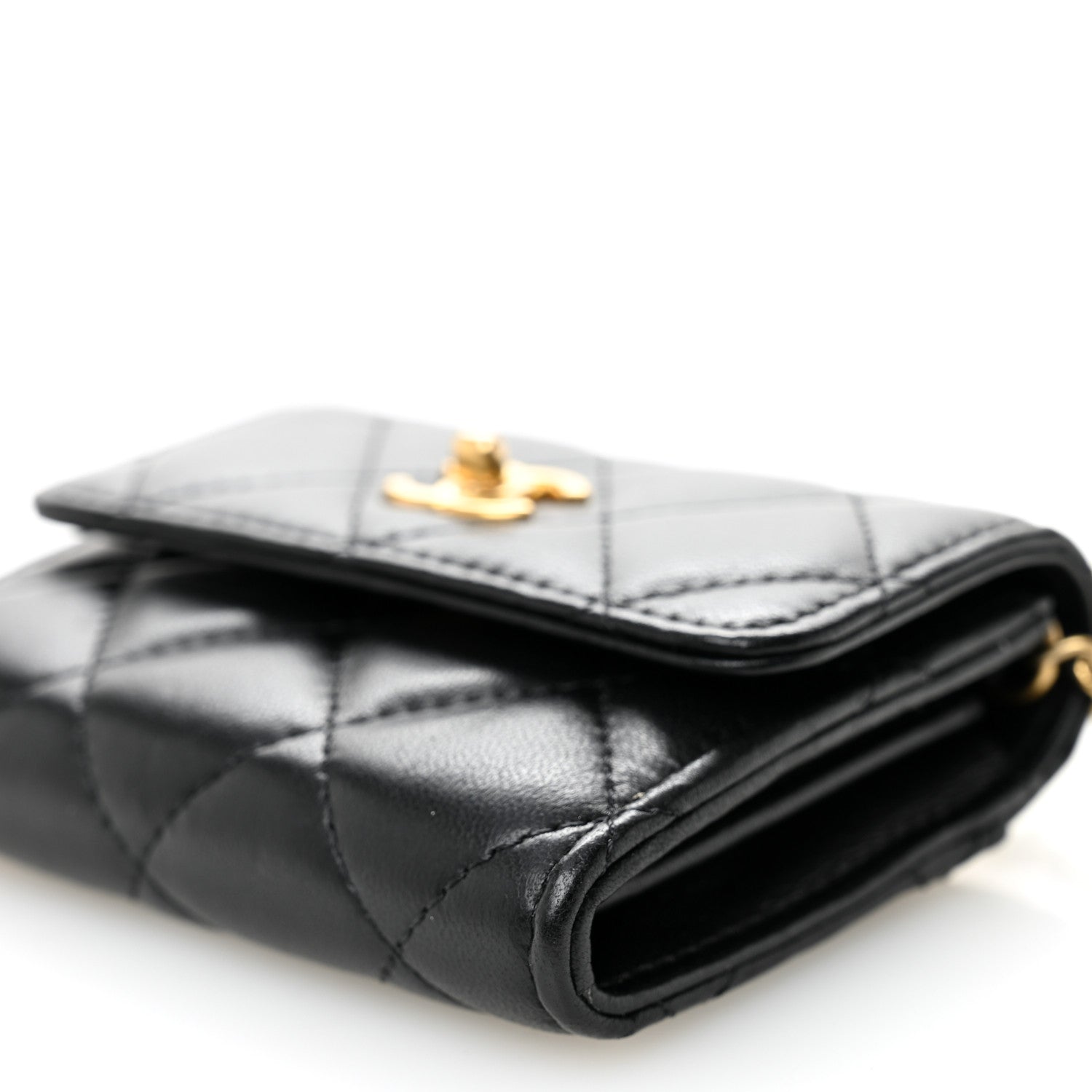 Chanel Lambskin Quilted Pearl Crush Card Holder With Chain Black 10 of 11