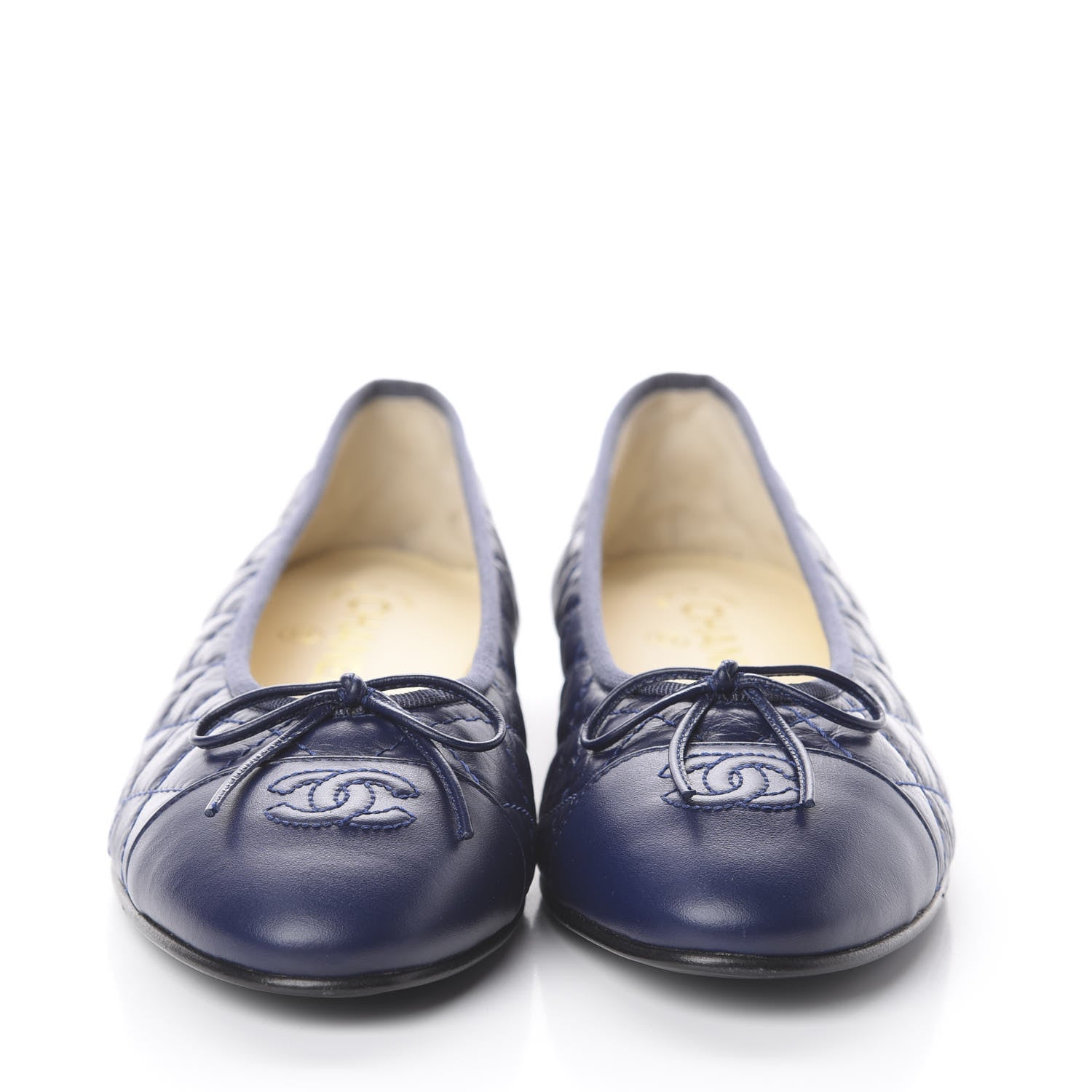 Chanel Aged Calfskin Quilted CC Cap Toe Ballerina Flats 39.5 Navy 3 of 7