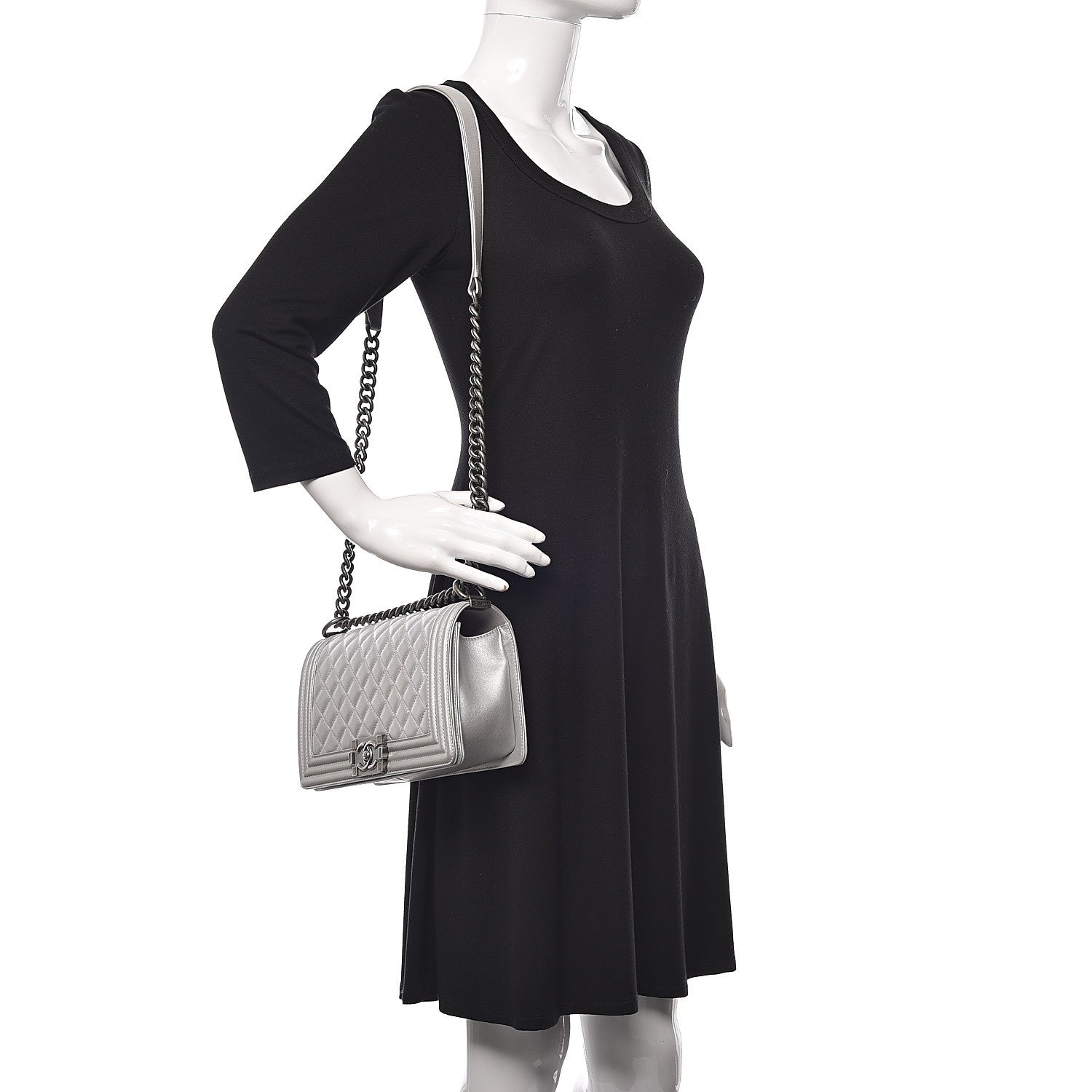 Chanel Metallic Lambskin Stingray Quilted Medium Boy Flap Silver 2 of 13