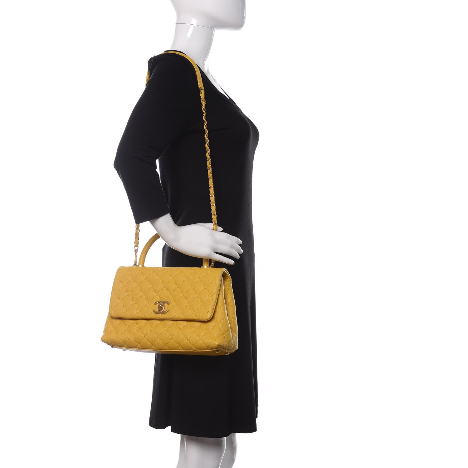Chanel Caviar Quilted Small Coco Handle Flap Yellow 2 of 13