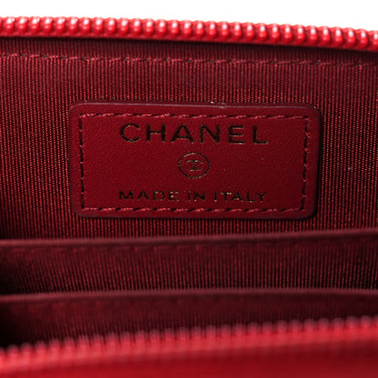 Chanel Lambskin Quilted Boy Zip Around Coin Purse Wallet Red 6 of 14