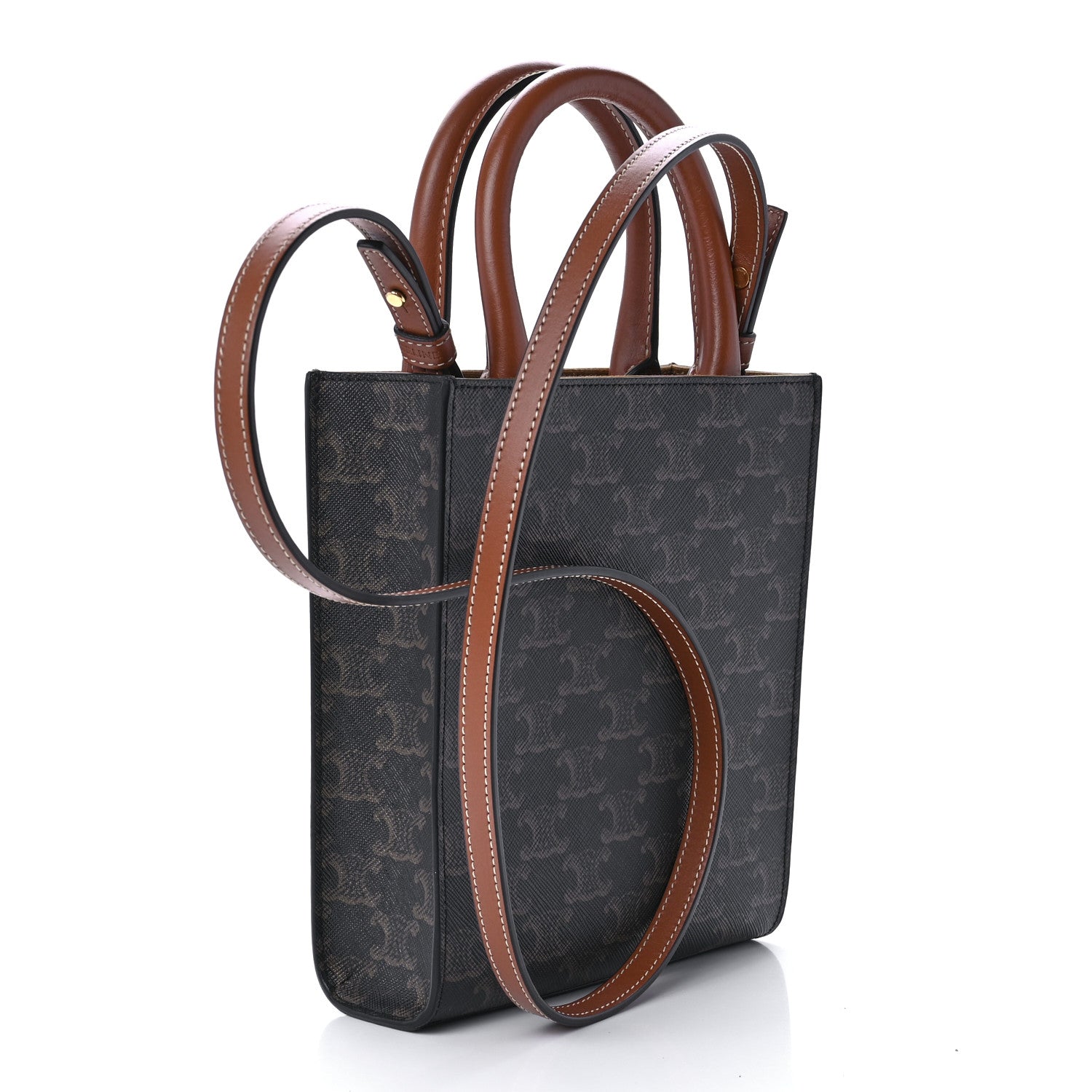 Celine Triomphe Canvas Calfskin Mini Vertical Cabas Tan 3 of 9