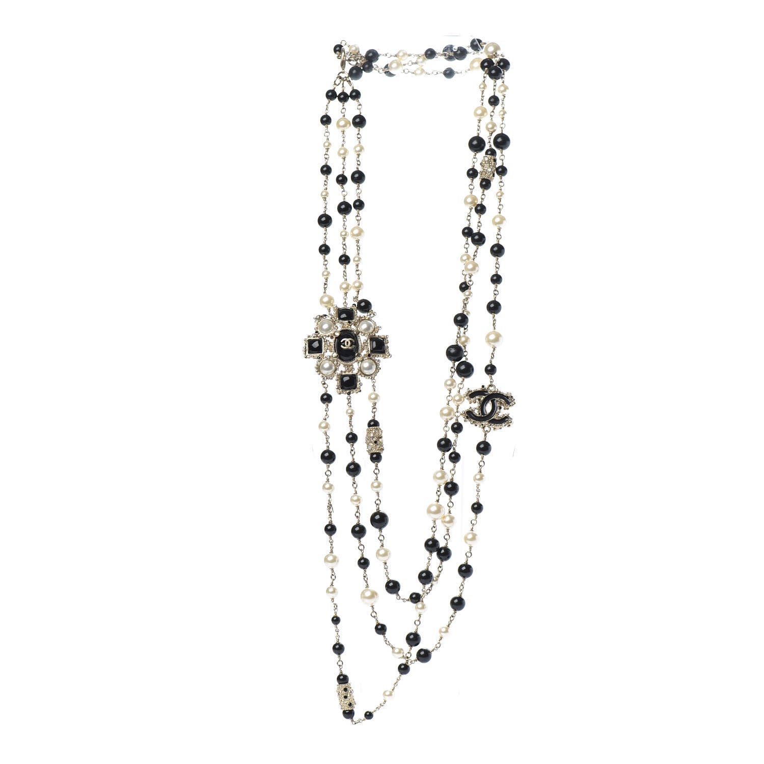 Chanel Gripoix Poured Glass Pearl CC Layered Pendant Necklace Gold Black 3 of 6