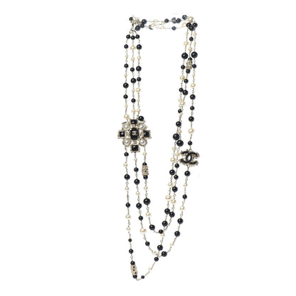 Chanel Gripoix Poured Glass Pearl CC Layered Pendant Necklace Gold Black 3 of 6