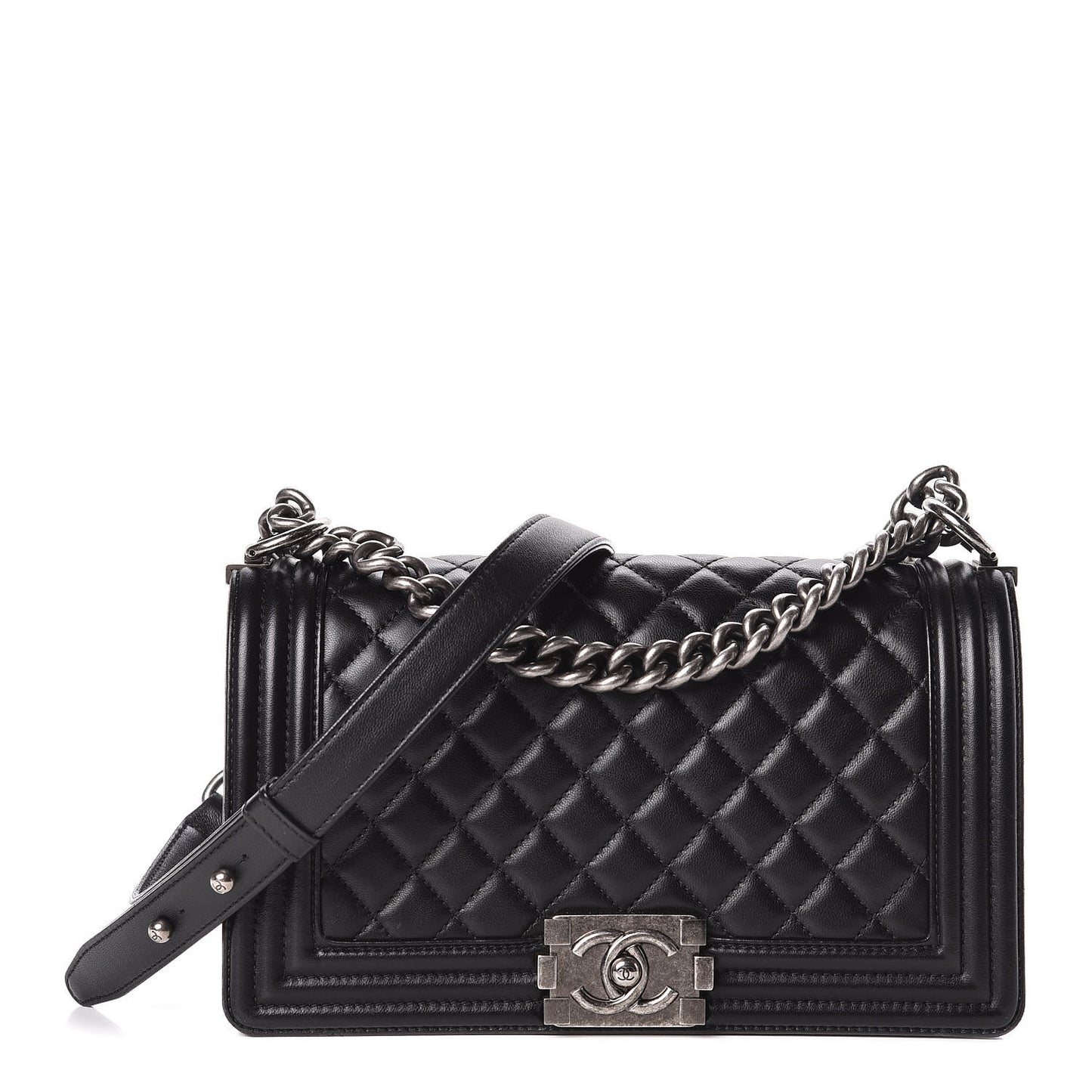 Lambskin Quilted Medium Boy Flap Black