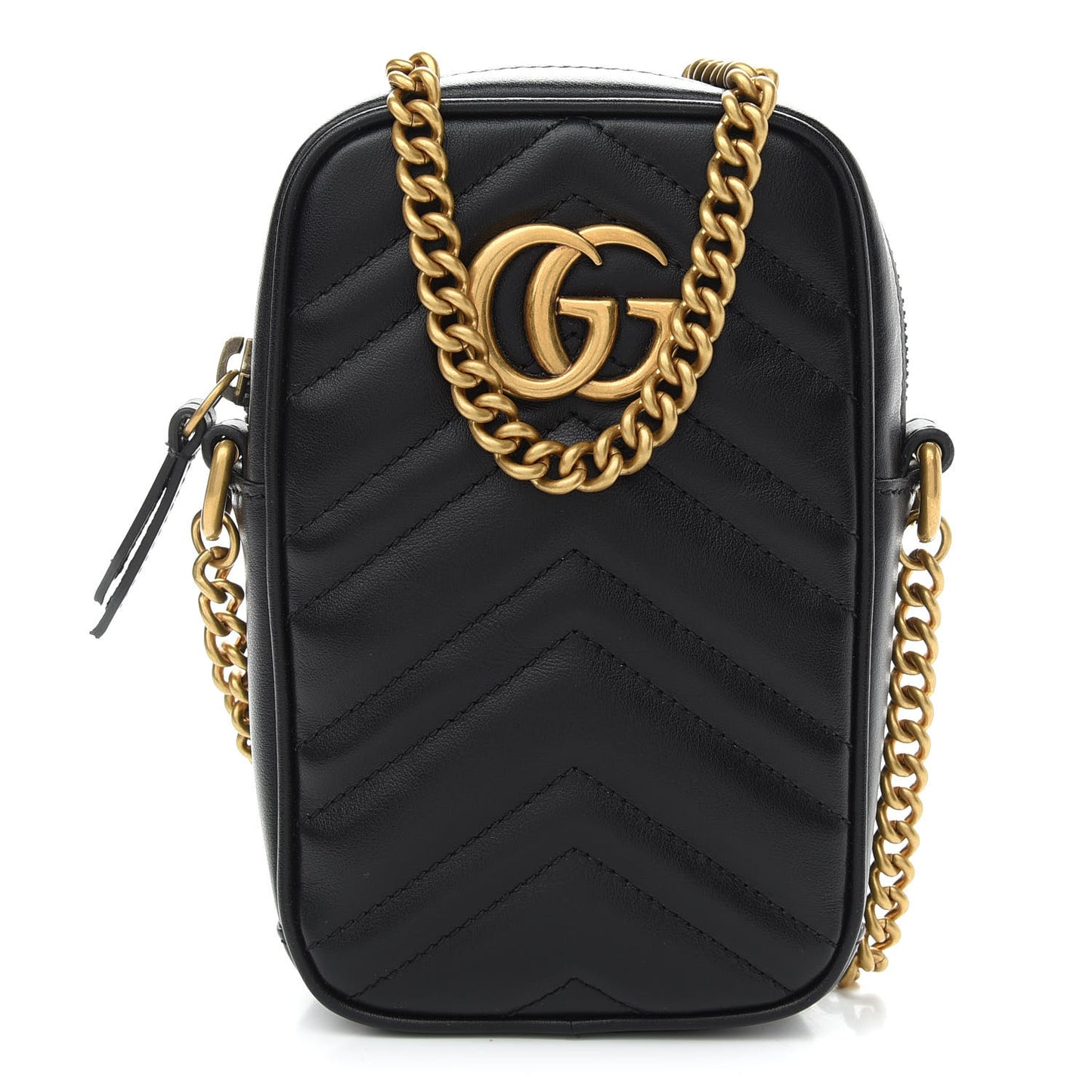 Calfskin Matelasse Mini GG Marmont Crossbody Bag Black