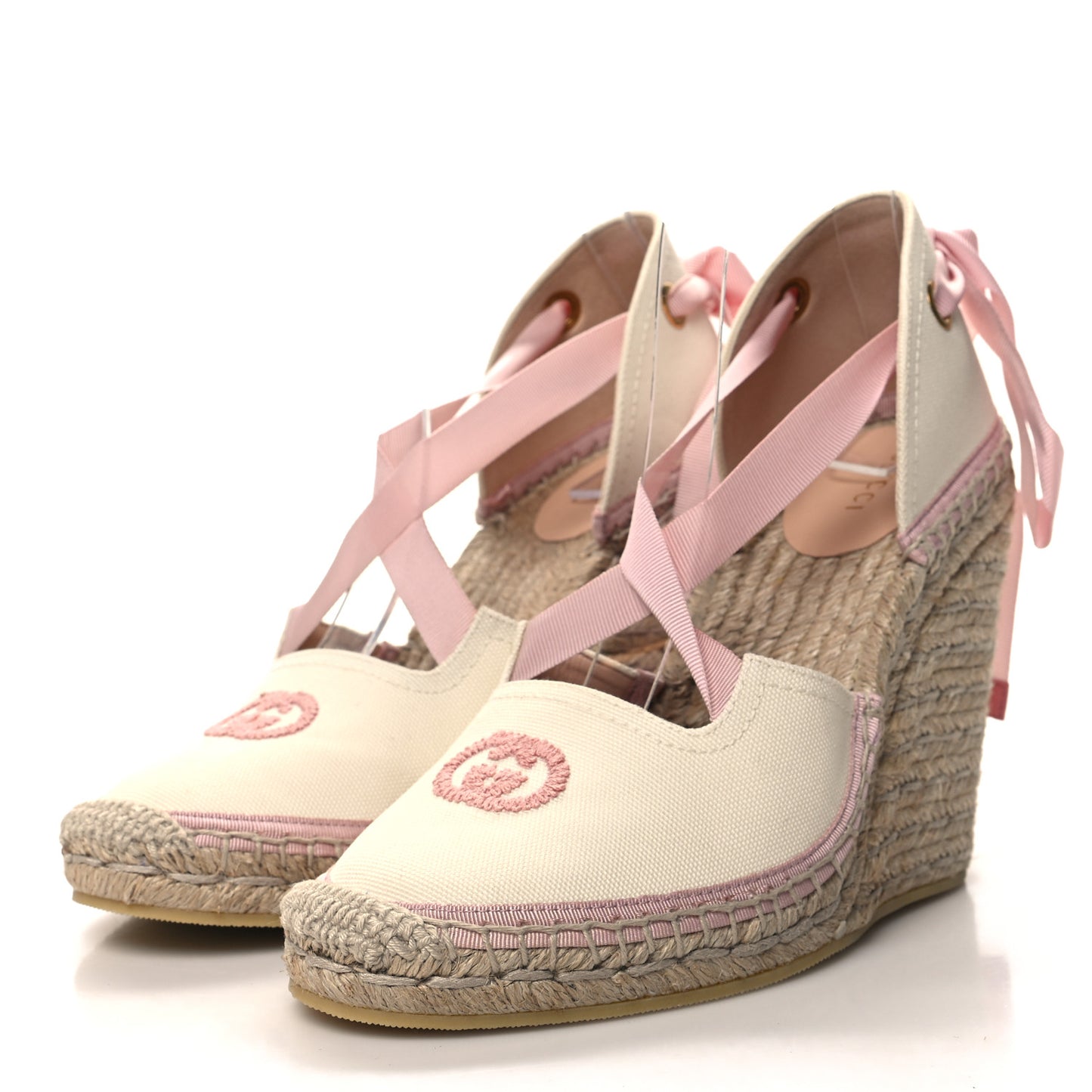 Canvas Grossgrain Embroidered Judit Ankle Wrap Platform 35/120mm Espadrille Wedges 39 White Shell