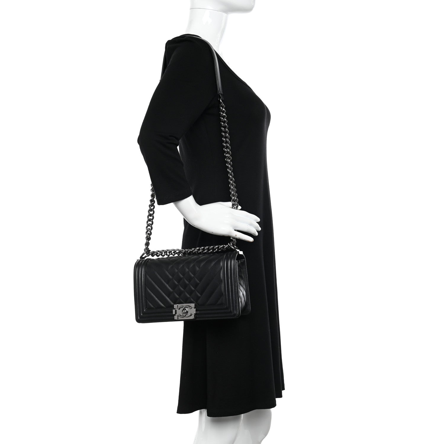 Chanel Calfskin Chevron Quilted Medium Boy Flap Black 2 of 10