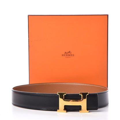 Hermes Box Courchevel 32mm H Belt 85 Black Gold 8 of 8