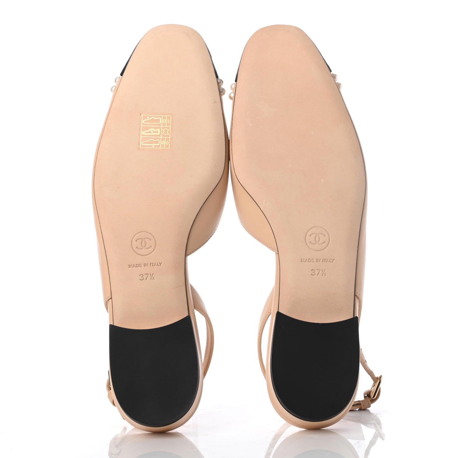 Chanel Lambskin Grosgrain Pearl Cap Toe CC Slingback Flats 37.5 Beige Black 10 of 20