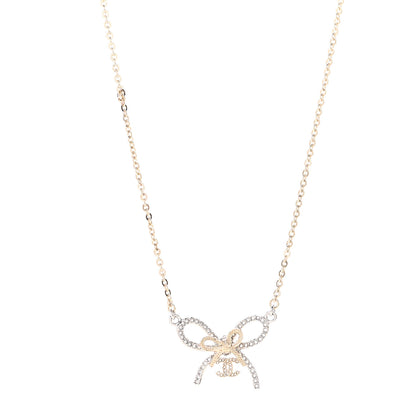 Chanel Crystal CC Bow Pendant Necklace Gold Silver 1 of 7