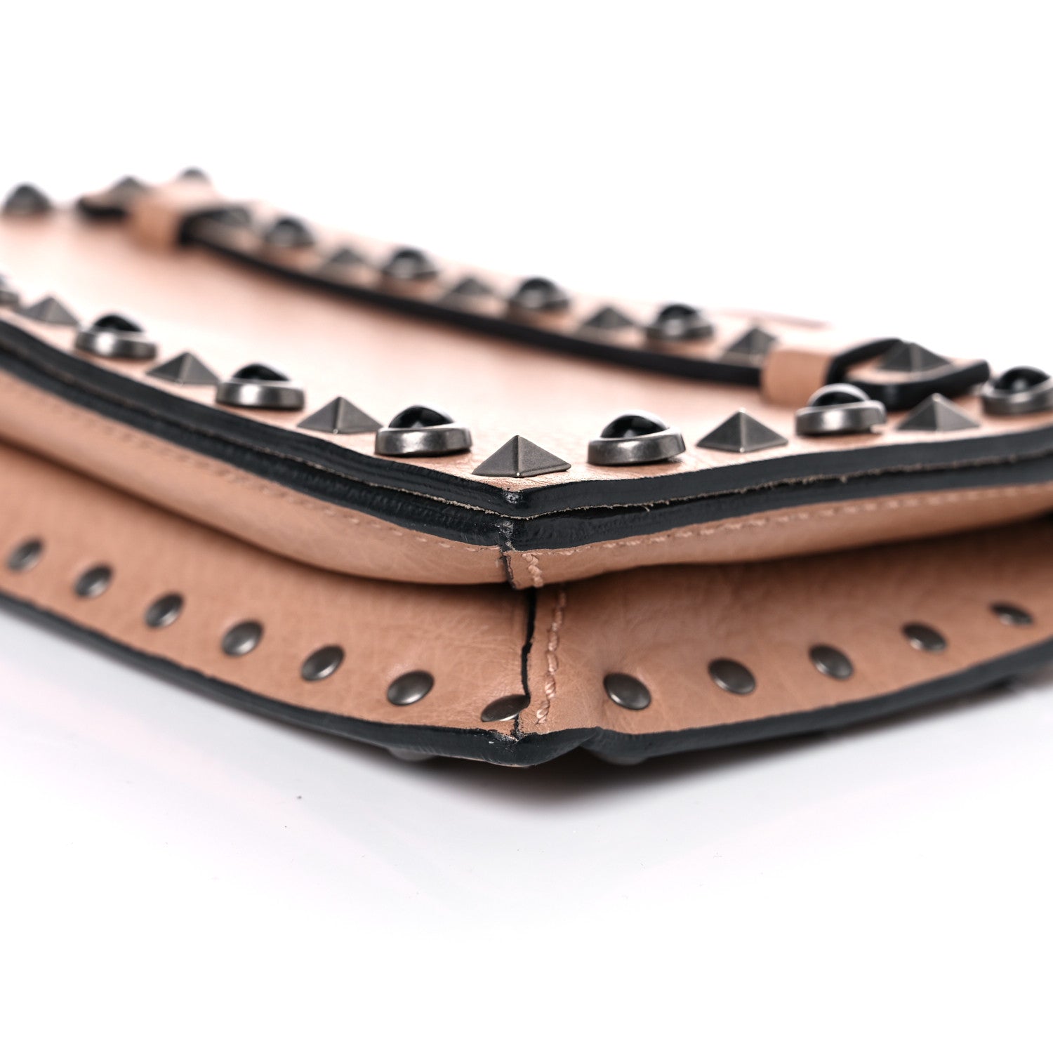 Valentino Garavani Pebbled Calfskin Onyx Small Rockstud Rolling Wristlet Clutch Soft Noisette 8 of 15