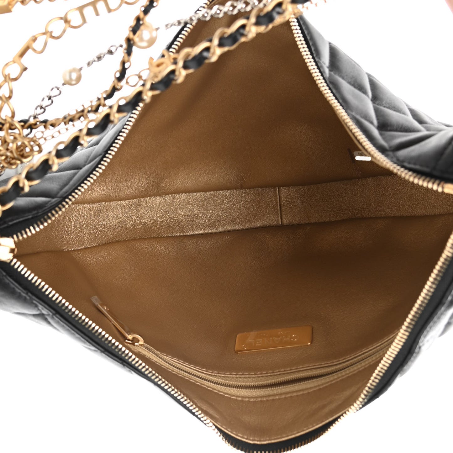 Lambskin Quilted All About Chains Hobo Black