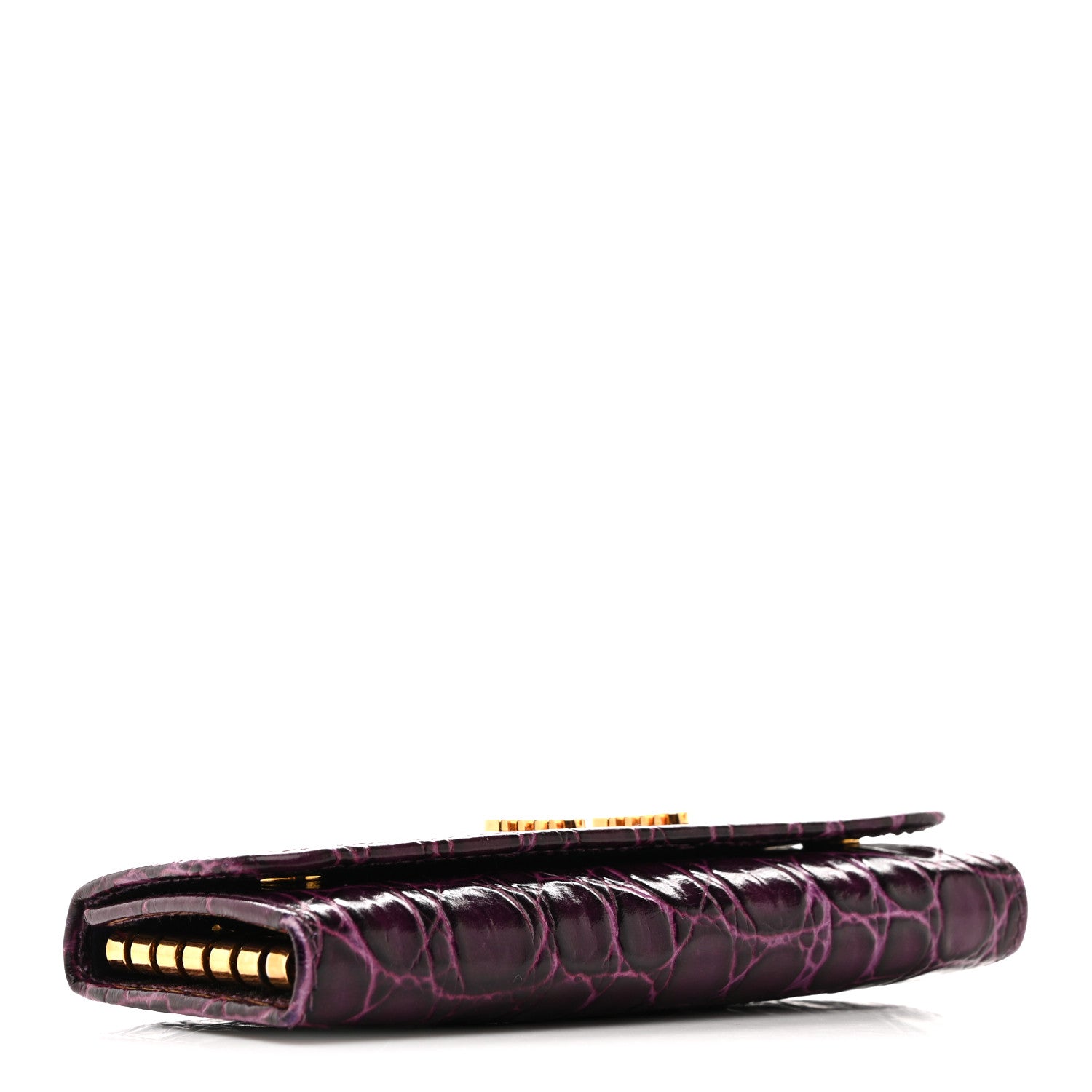 Miu Miu Calfskin Crocodile Embossed Card Holder Key Ring Petunia 4 of 11