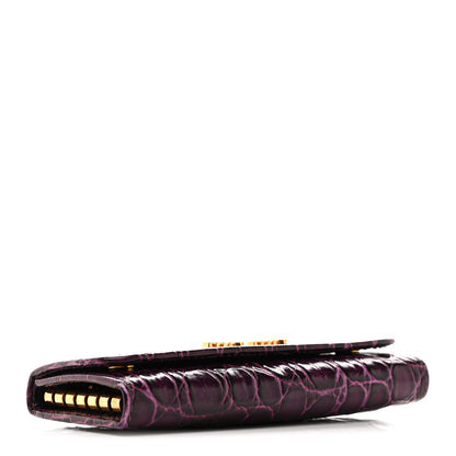 Miu Miu Calfskin Crocodile Embossed Card Holder Key Ring Petunia 4 of 11