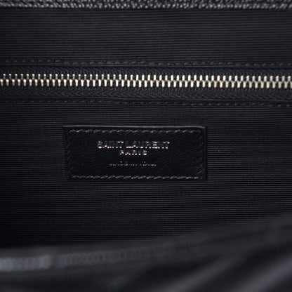 Saint Laurent Grain De Poudre Matelasse Chevron Large Monogram Satchel Black 6 of 7