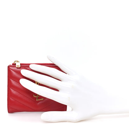 Saint Laurent Grain De Poudre Matelasse Chevron Monogram Zipped Card Case Rouge Eros 2 of 9