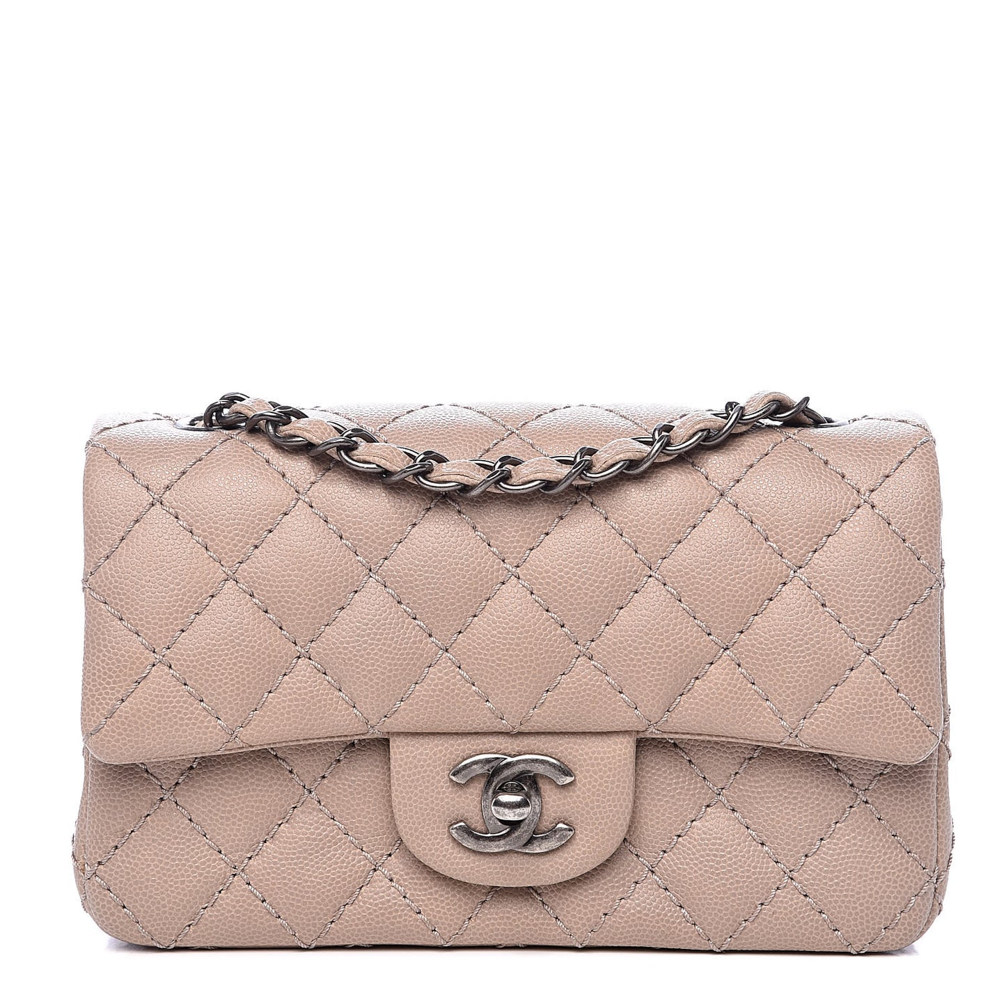 Caviar Quilted Mini Rectangular Flap Dark Beige