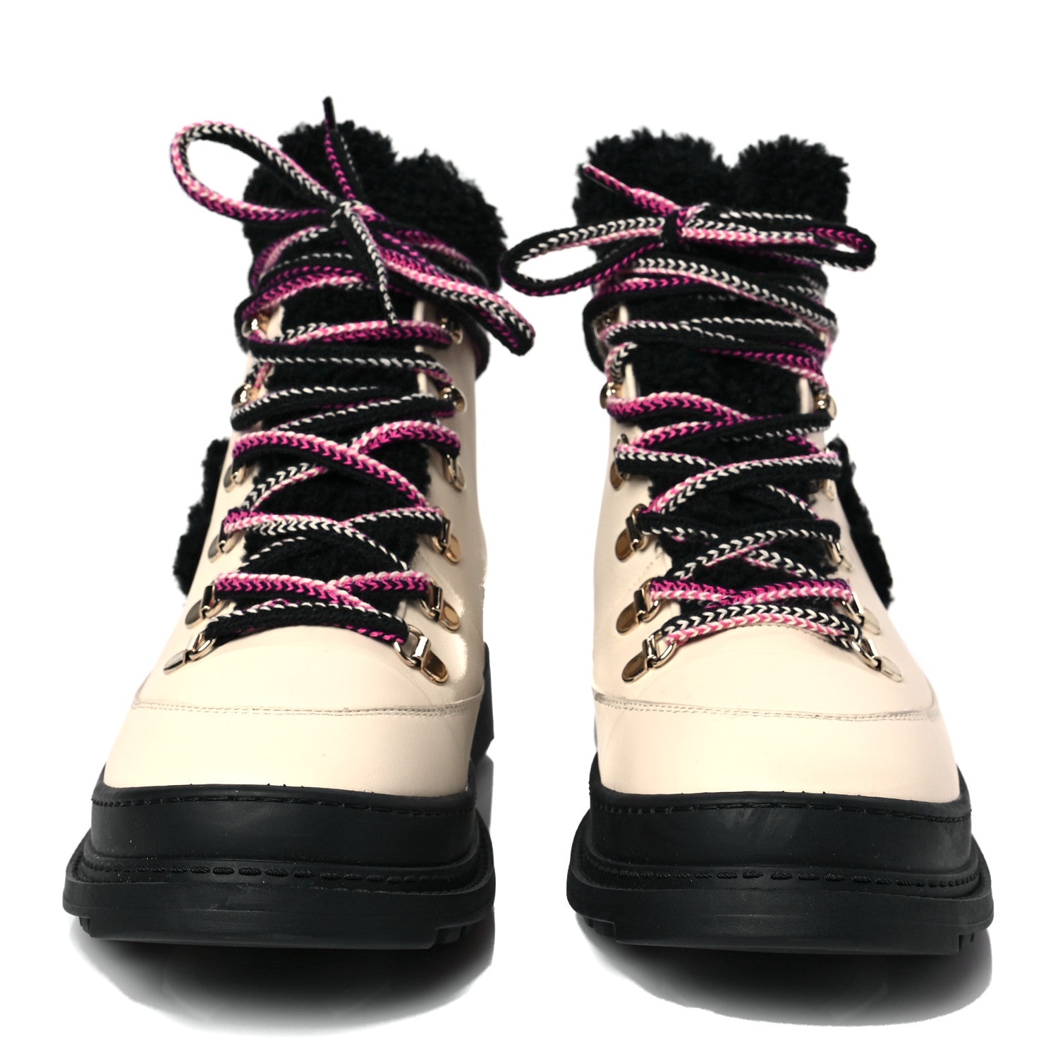 Chanel Calfskin Shearling CC Lace Up Boots 38.5 Black White 2 of 7
