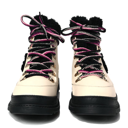 Chanel Calfskin Shearling CC Lace Up Boots 38.5 Black White 2 of 7