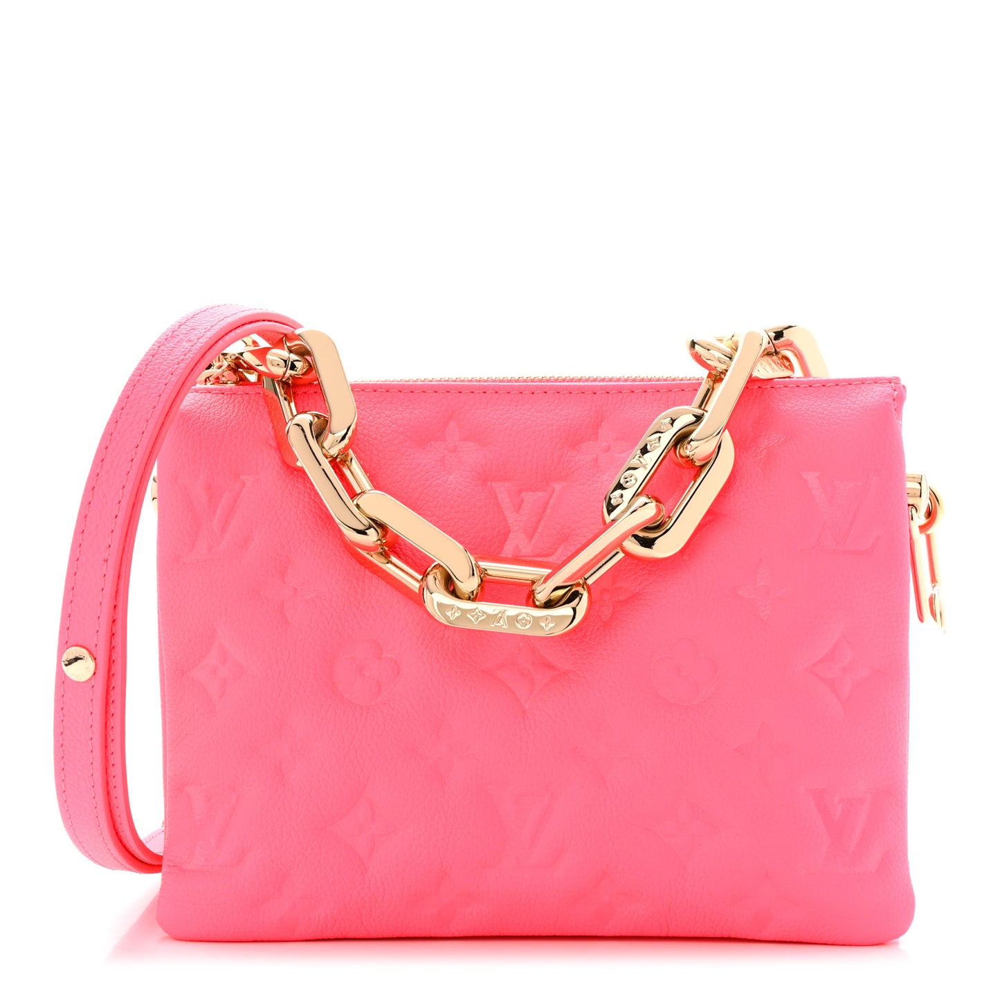 Calfskin Embossed Monogram Coussin BB Rose Fluo