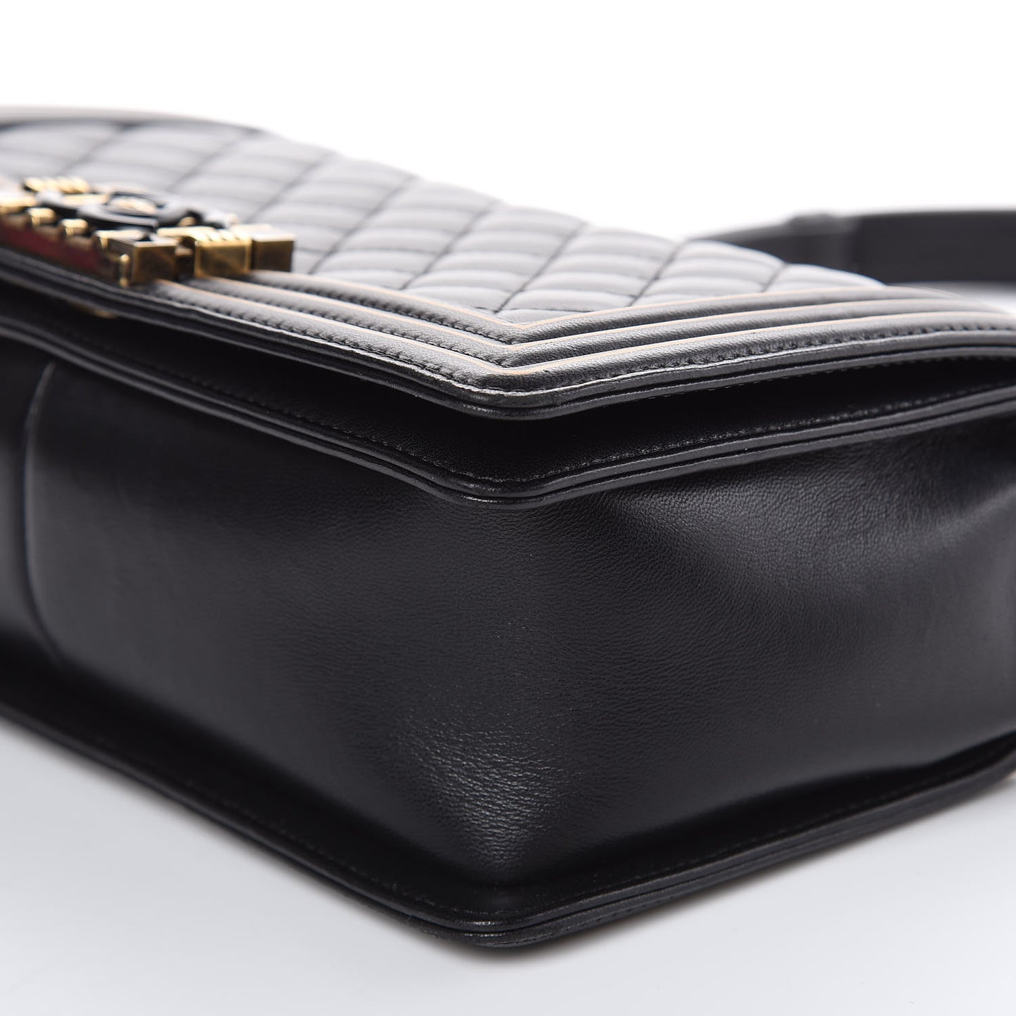 Lambskin Quilted Medium Boy Studded Handle Flap Black Gold