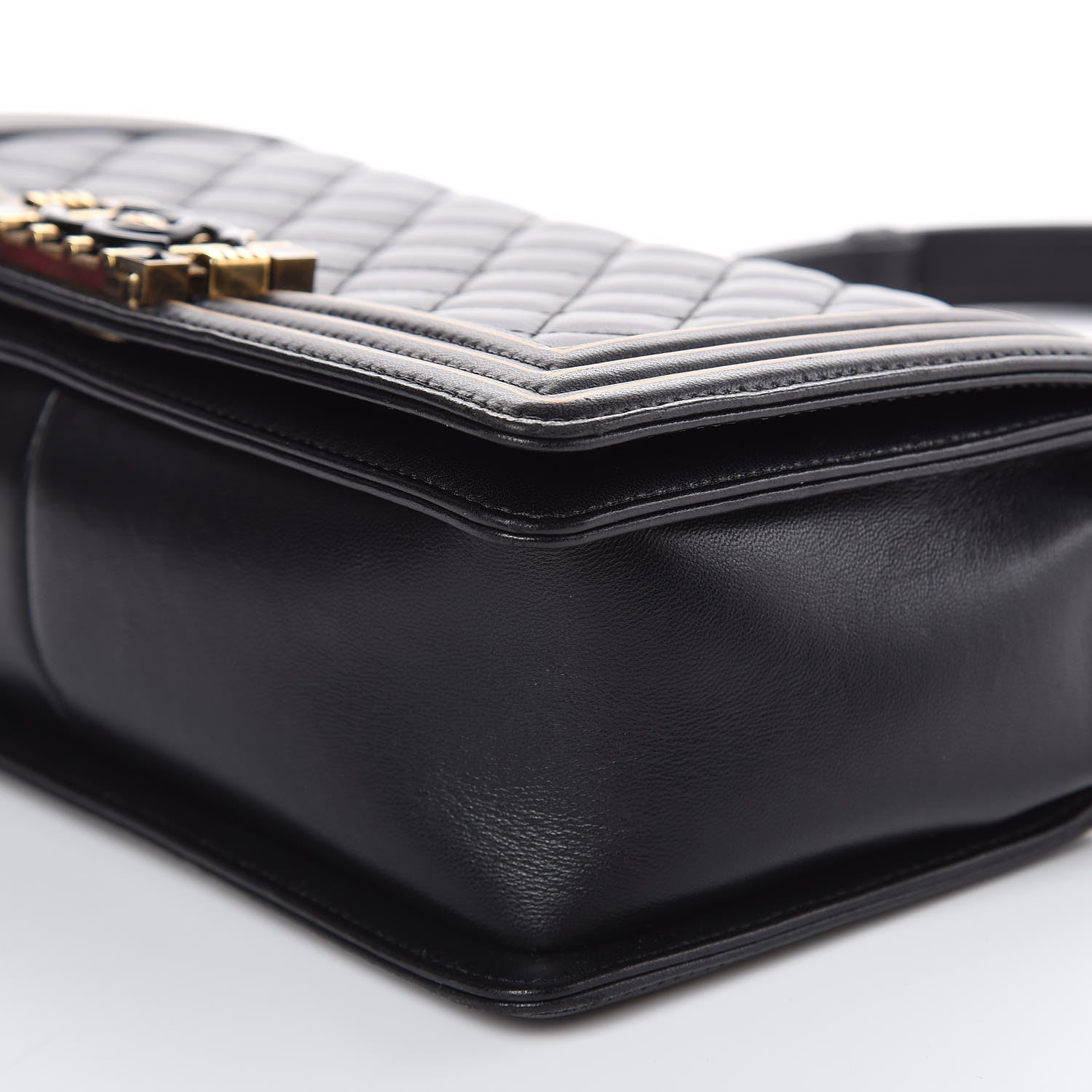 Chanel Lambskin Quilted Medium Boy Studded Handle Flap Black Gold 9 of 12