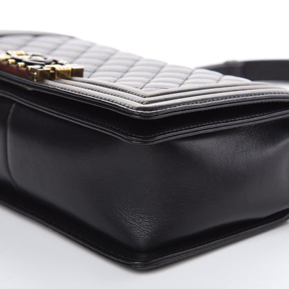 Chanel Lambskin Quilted Medium Boy Studded Handle Flap Black Gold 9 of 12