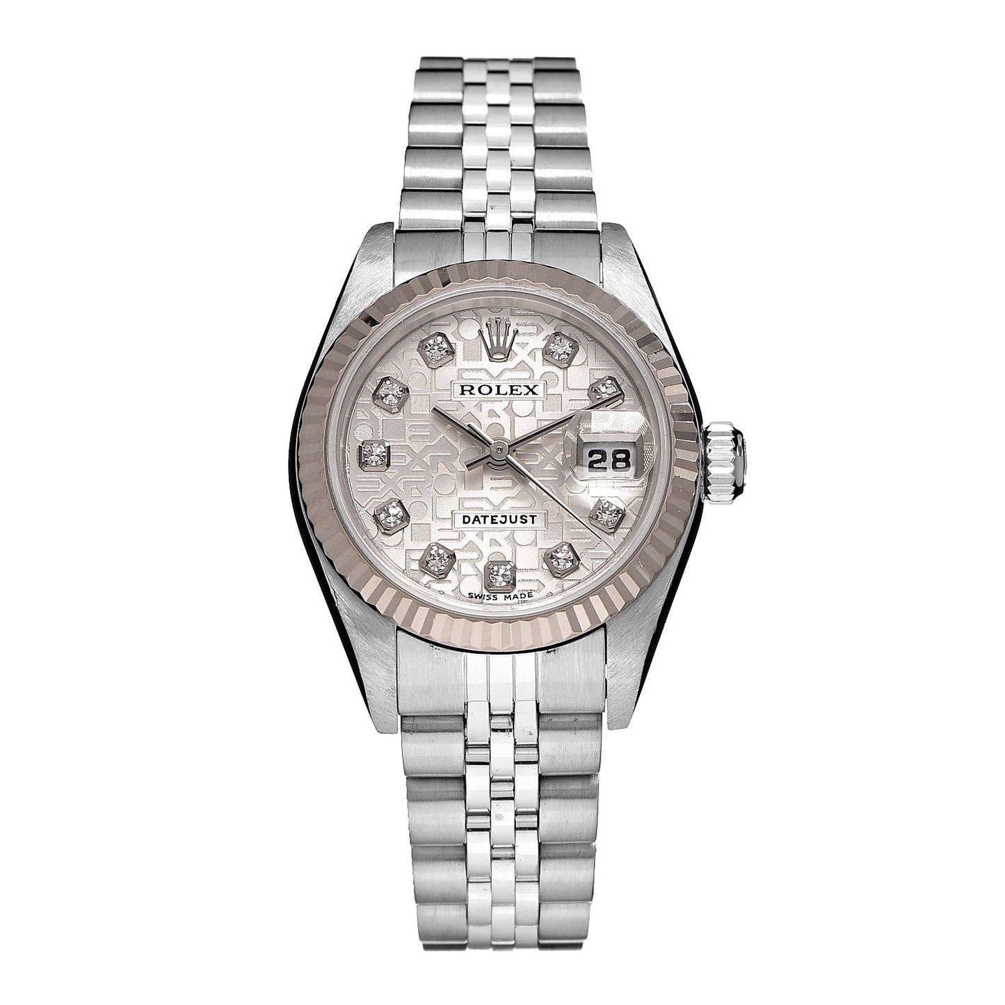 Stainless Steel 18K White Gold Diamond 26mm Oyster Perpetual Datejust Watch Silver Jubilee 79174