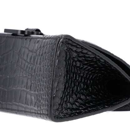 Balenciaga Shiny Calfskin Monochrome Crocodile Embossed Small Hourglass Top Handle Bag Black 10 of 10