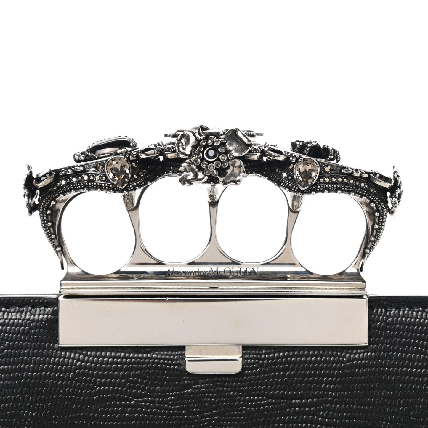 Calfskin Lizard Embossed Knuckle Flat Clutch Black