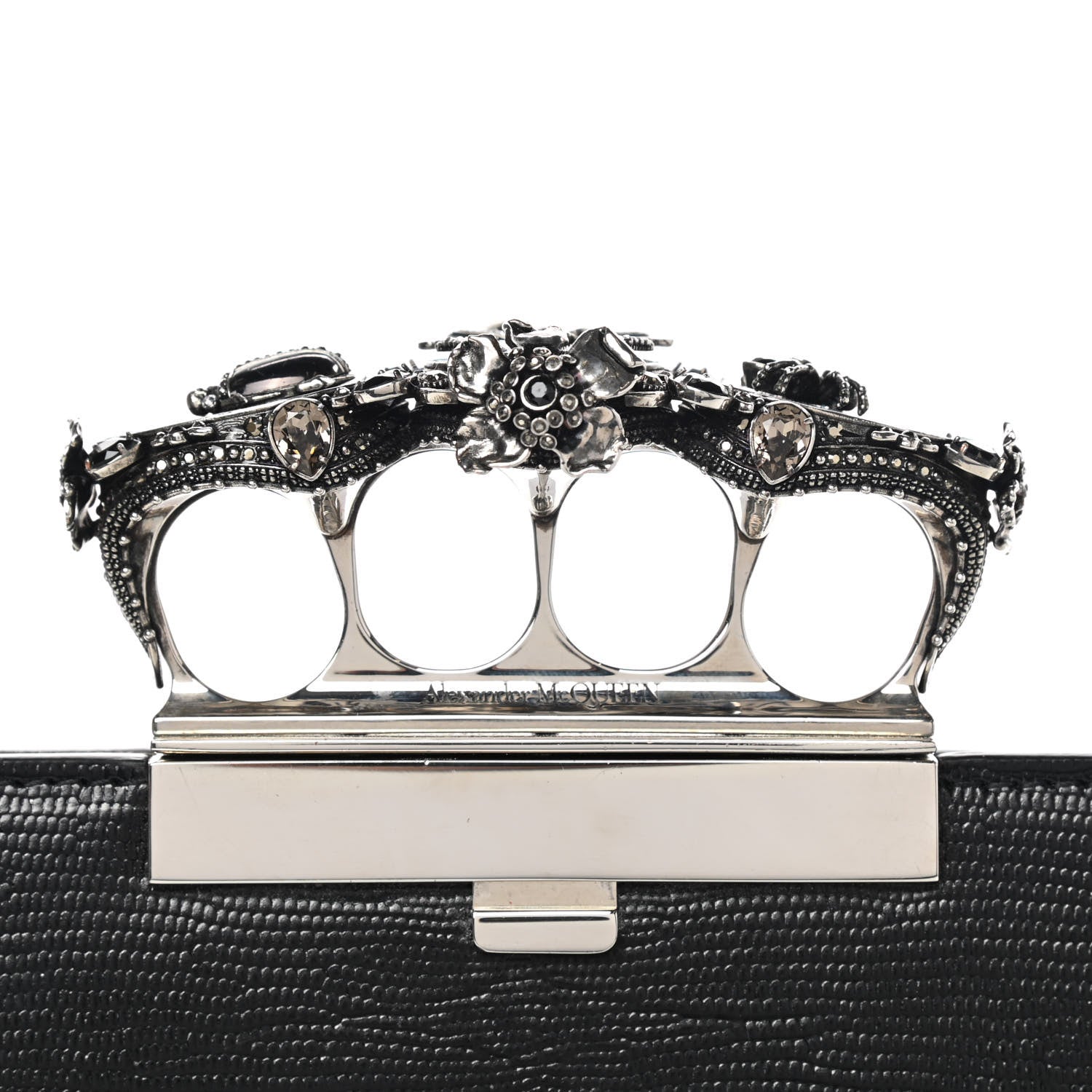 Alexander McQueen Calfskin Lizard Embossed Knuckle Flat Clutch Black 10 of 12